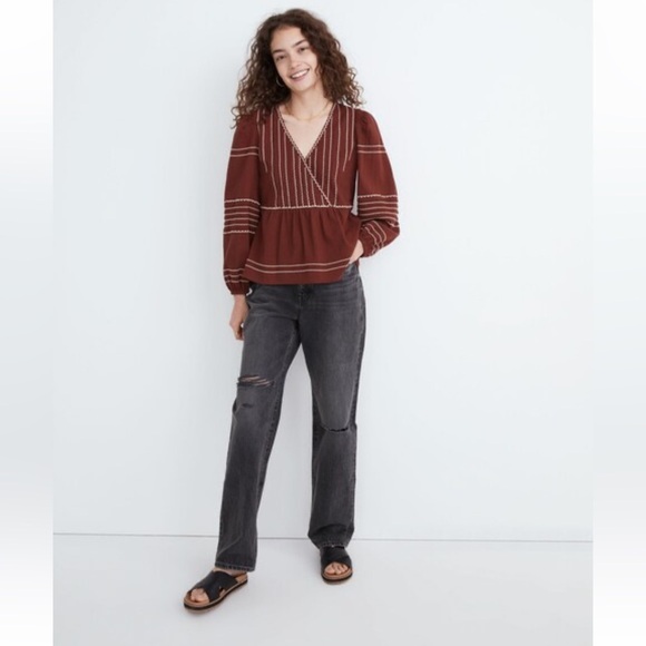 Madewell Embroidered Faux-Wrap Top size XXS - Picture 5 of 6
